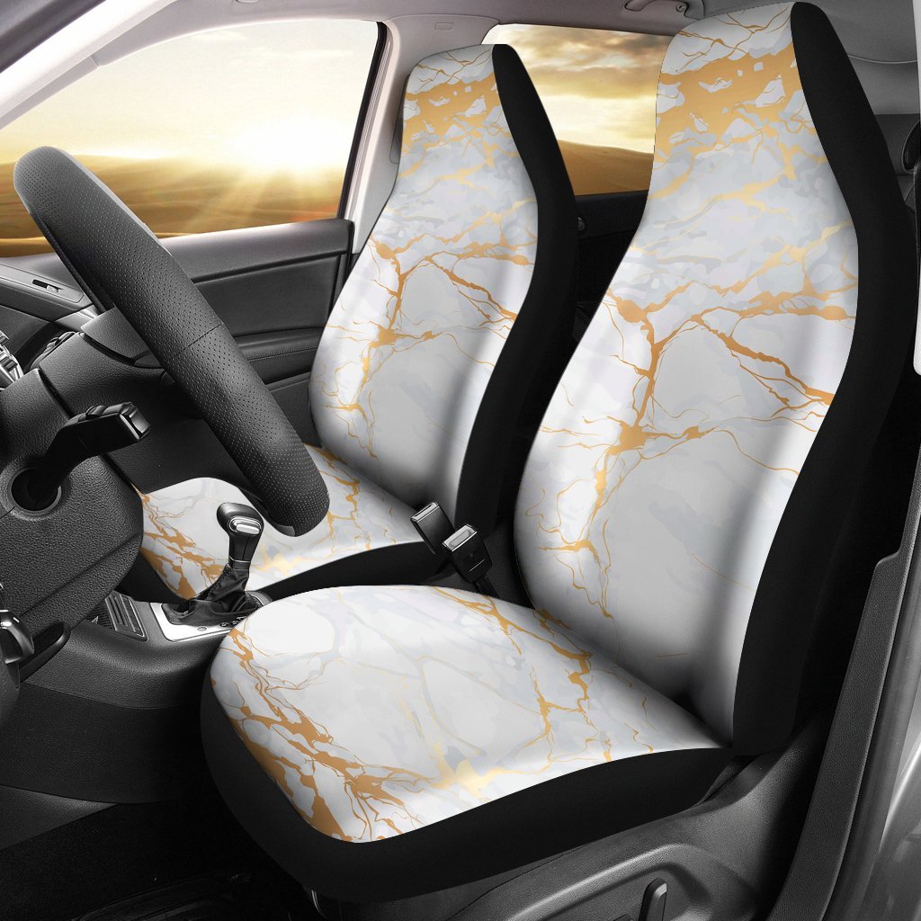 White Gold Marble Pattern Print Universal Fit Car Seat Cover-grizzshop