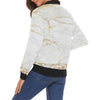 White Gold Marble Pattern Print Women Casual Bomber Jacket-grizzshop