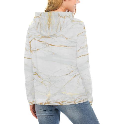 White Gold Marble Pattern Print Women Pullover Hoodie-grizzshop