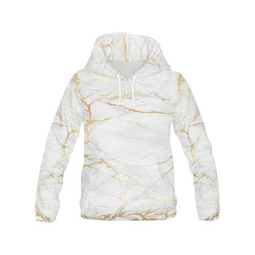 White Gold Marble Pattern Print Women Pullover Hoodie-grizzshop
