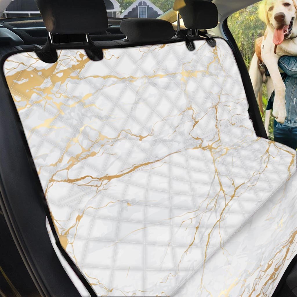 White Gold Marble Pet Car Seat Cover-grizzshop