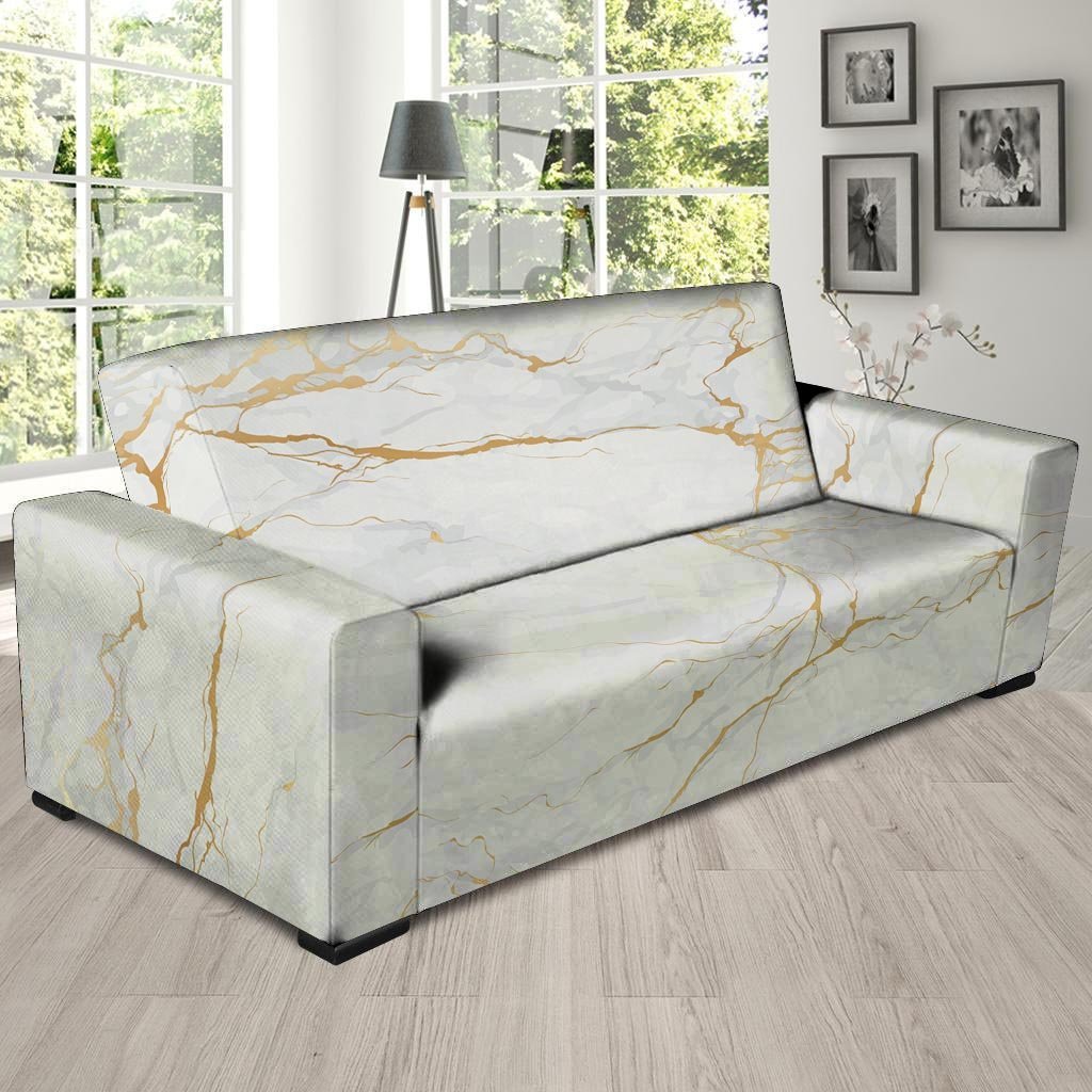 White Gold Marble Sofa Cover-grizzshop