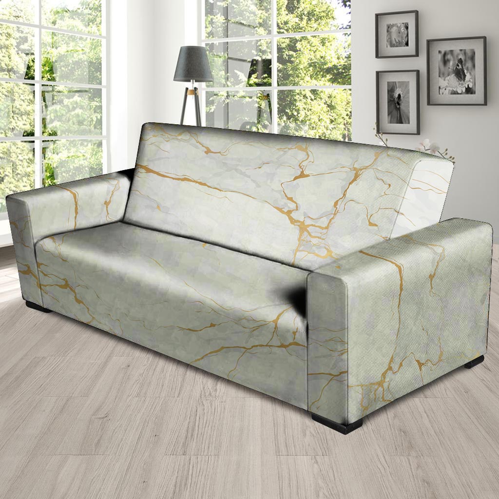 White Gold Marble Sofa Cover-grizzshop