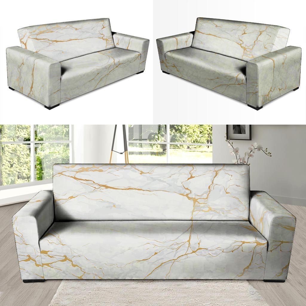 White Gold Marble Sofa Cover-grizzshop