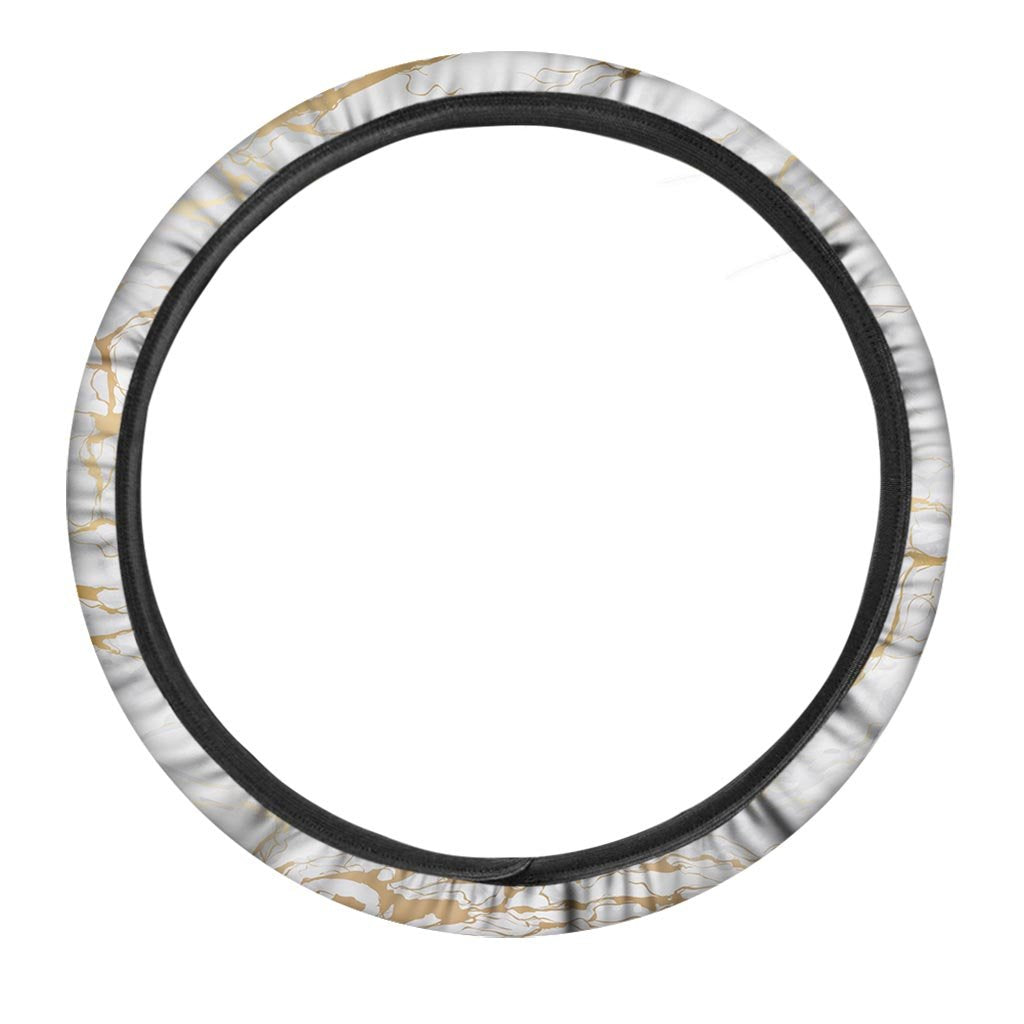 White Gold Marble Steering Wheel Cover-grizzshop