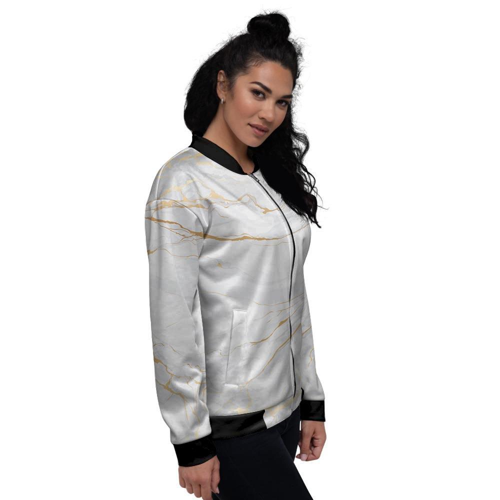 White Gold Marble Women's Bomber Jacket-grizzshop