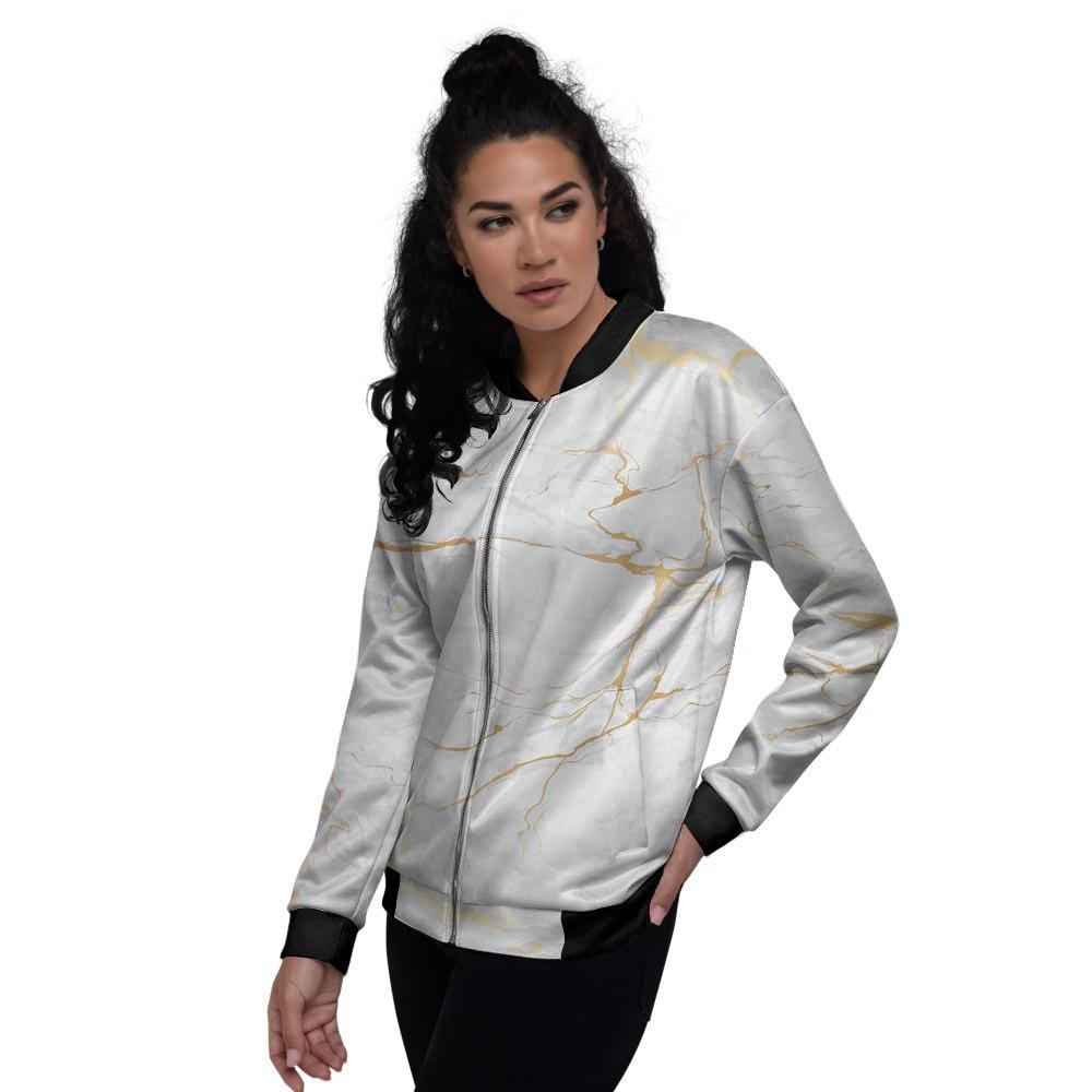 White Gold Marble Women's Bomber Jacket-grizzshop