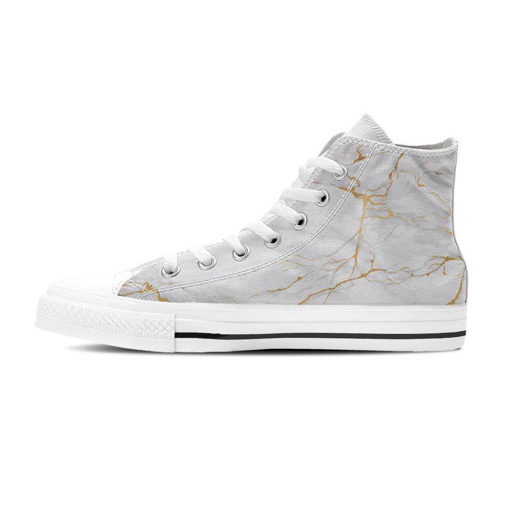 White Gold Marble Women's High Top Shoes-grizzshop