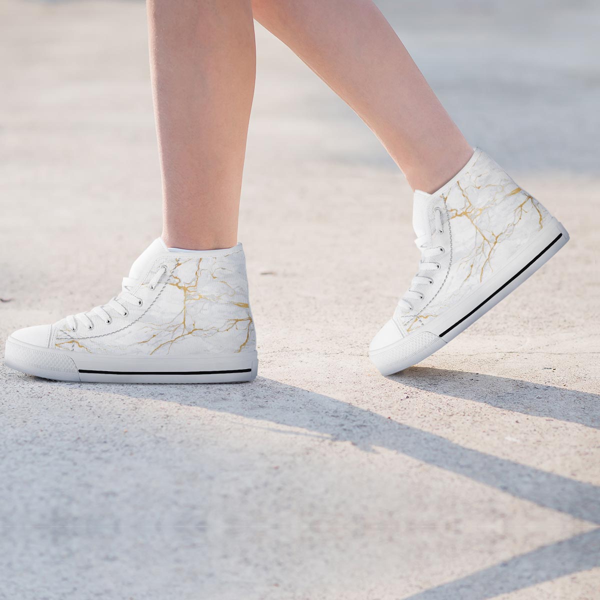 White Gold Marble Women's High Top Shoes-grizzshop