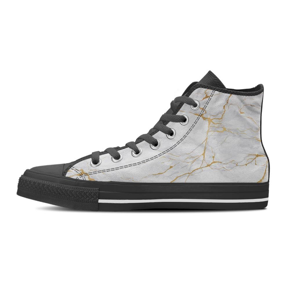 White Gold Marble Women's High Top Shoes-grizzshop