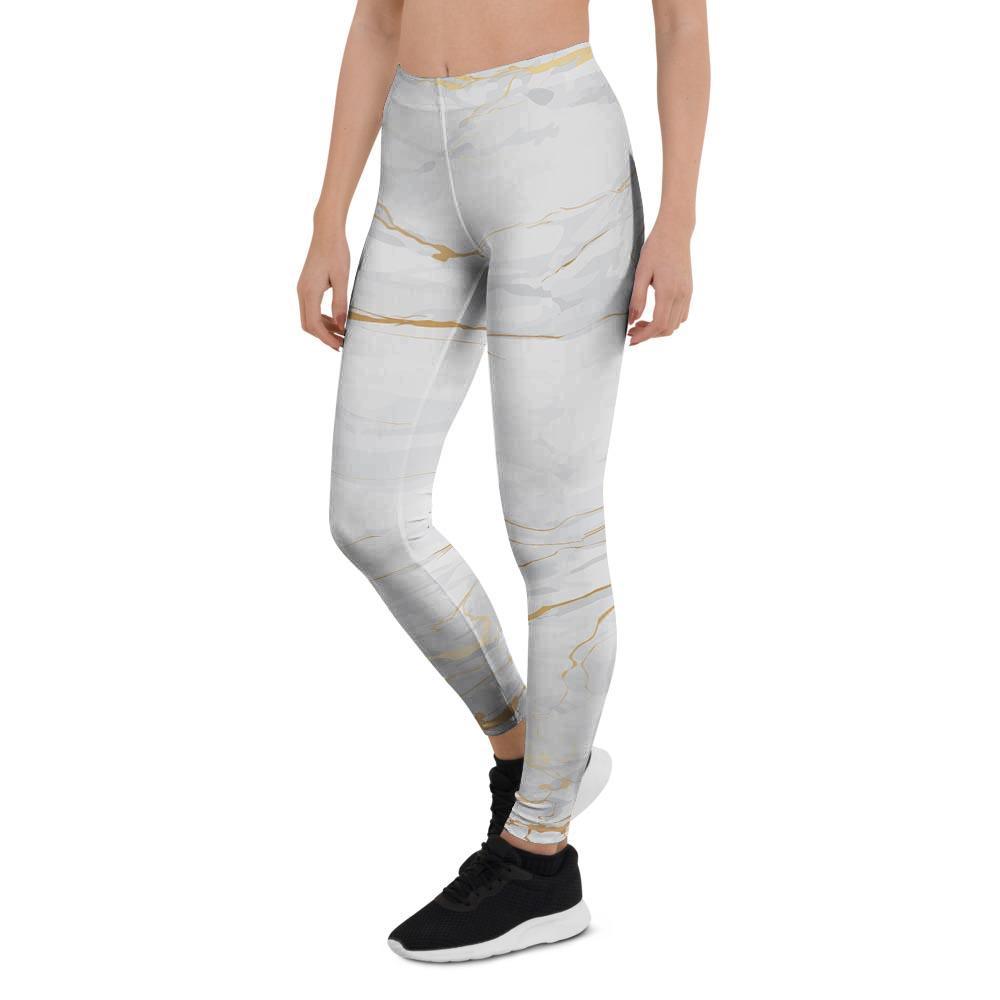 White Gold Marble Women's Leggings-grizzshop