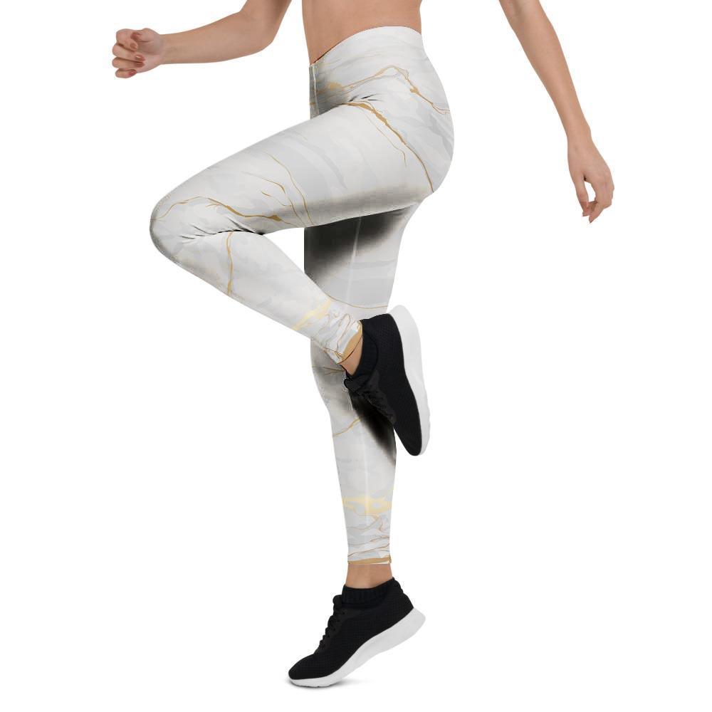 White Gold Marble Women's Leggings-grizzshop