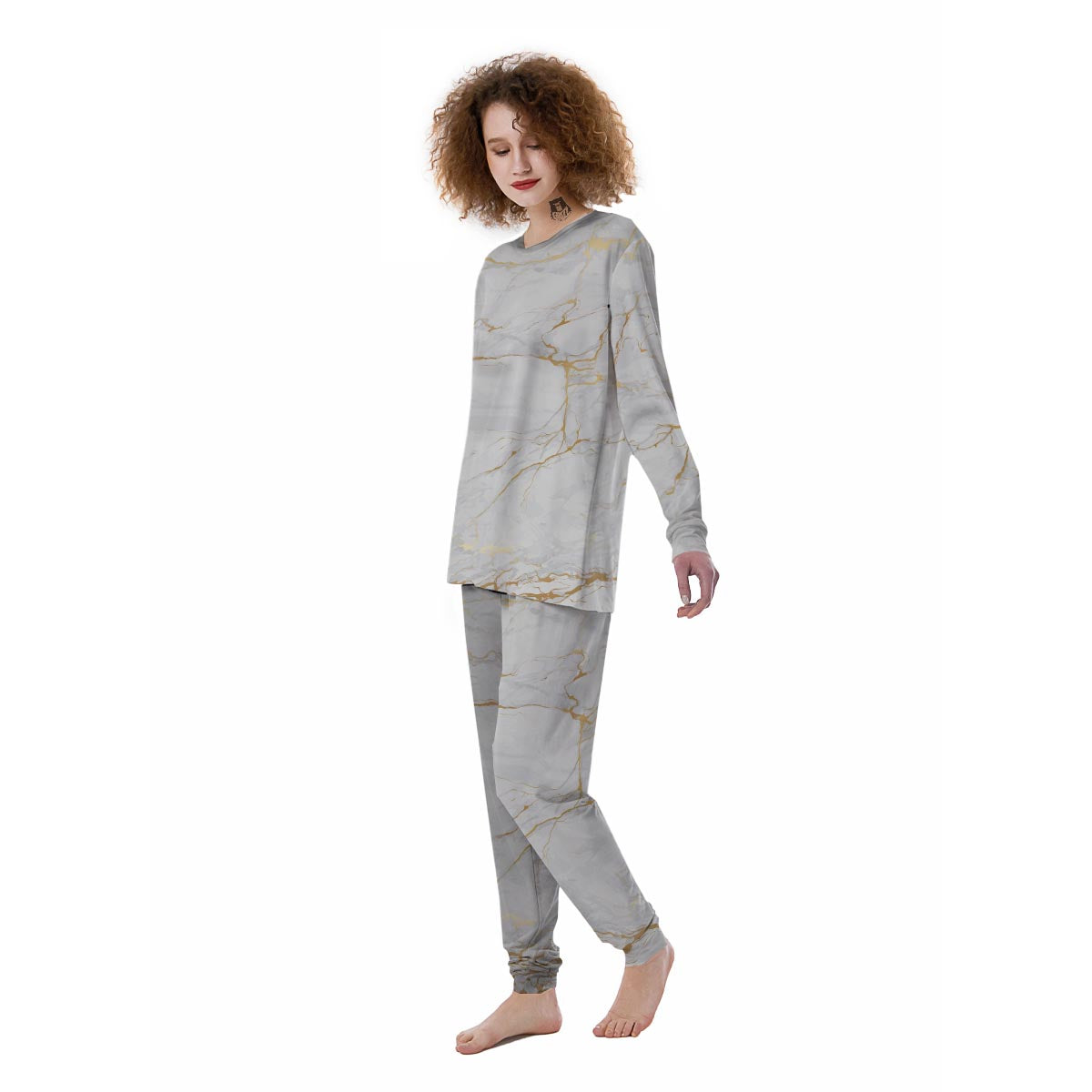 White Gold Marble Women's Pajamas-grizzshop