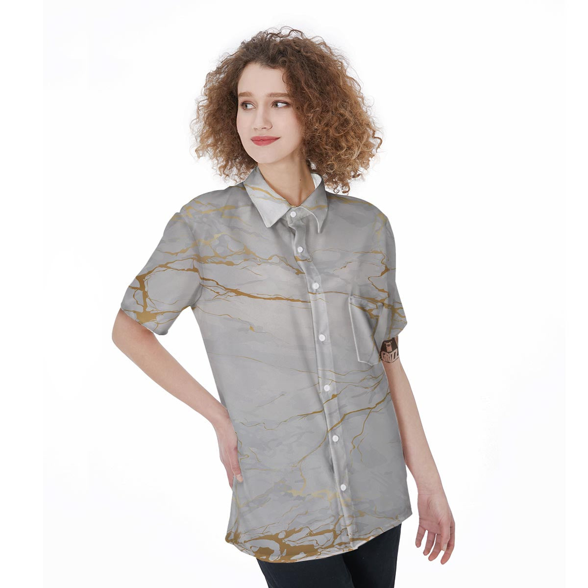 White Gold Marble Women's Short Sleeve Shirts-grizzshop