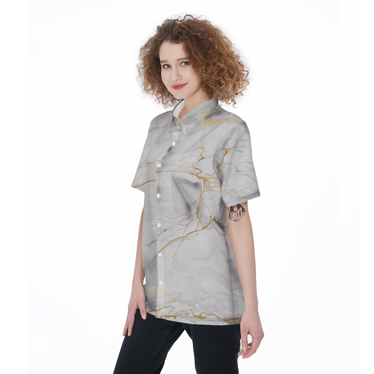 White Gold Marble Women's Short Sleeve Shirts-grizzshop