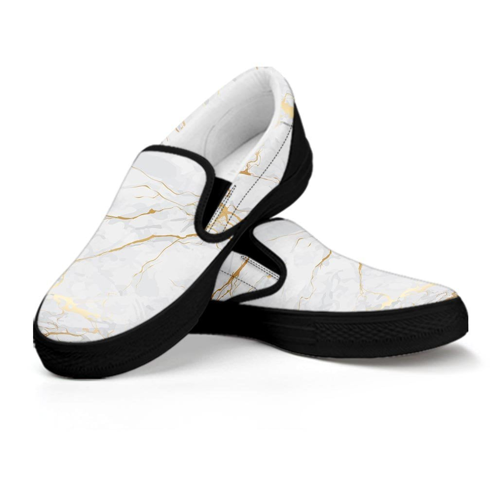 White Gold Marble Women's Slip On Sneakers-grizzshop