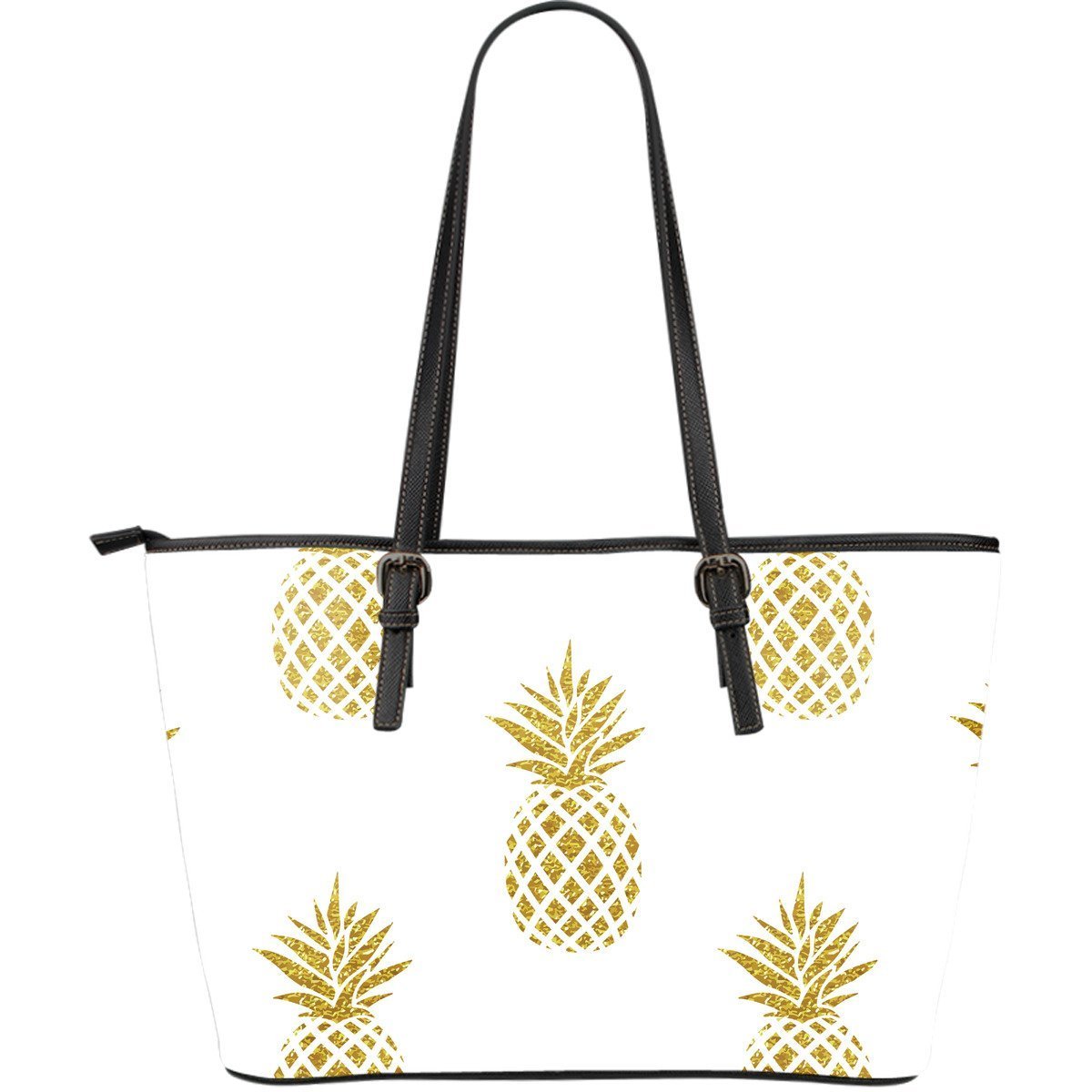 White Gold Pineapple Purse Print Leather Tote Bag-grizzshop