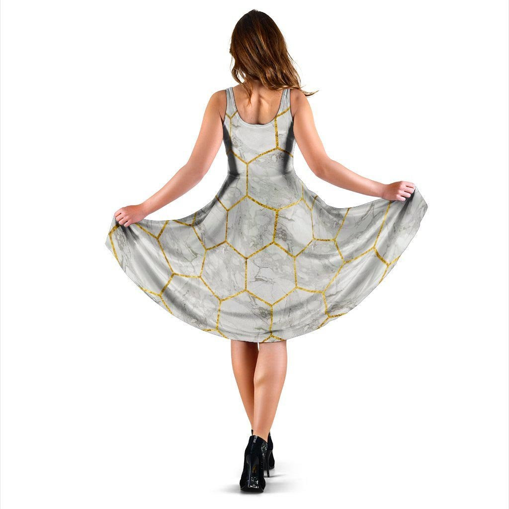 White Gold Tile Marble Dress-grizzshop