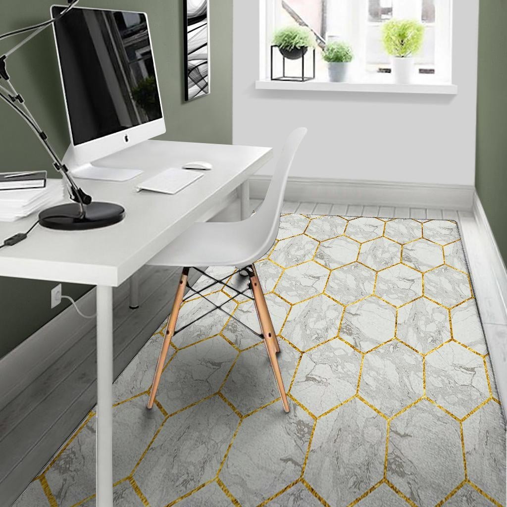 White Gold Tile Marble Floor Mat-grizzshop