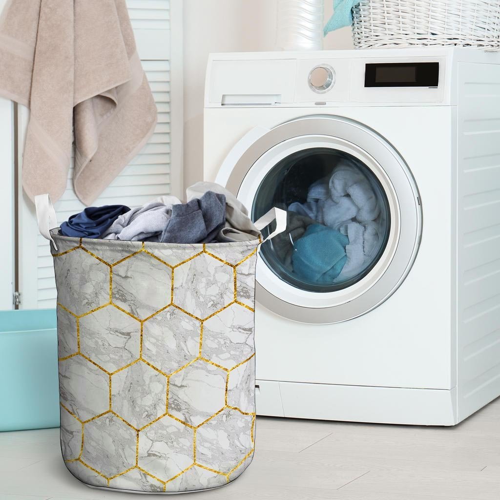 White Gold Tile Marble Laundry Basket-grizzshop