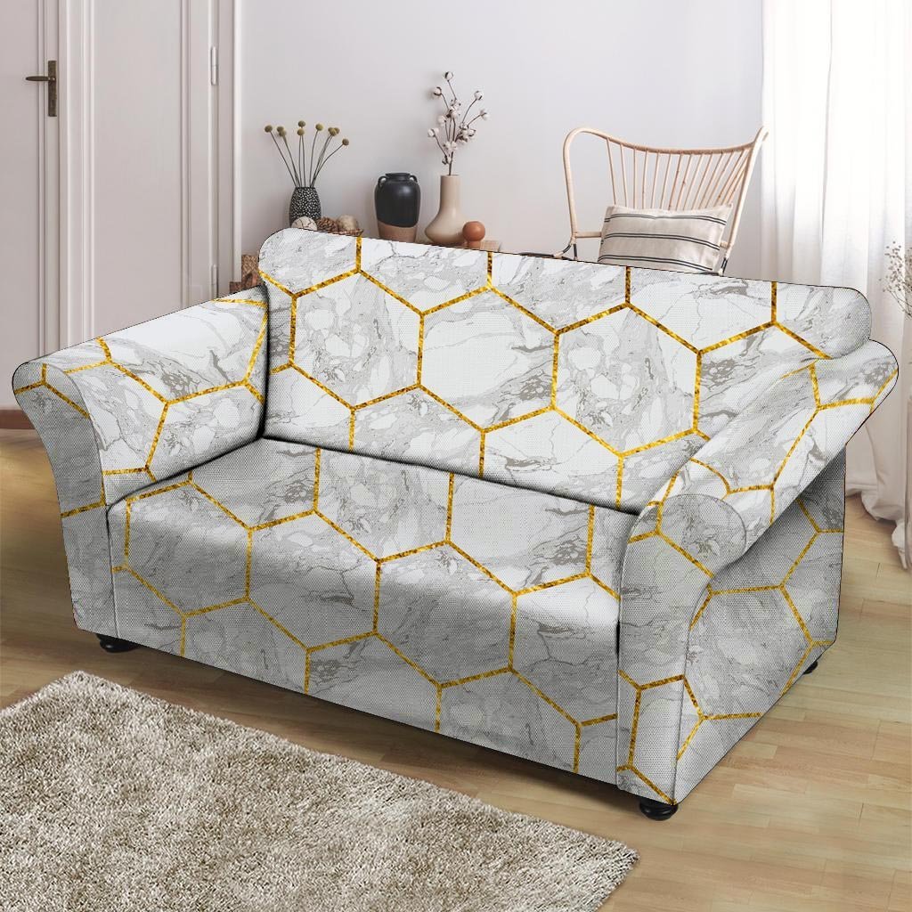 White Gold Tile Marble Loveseat Cover-grizzshop