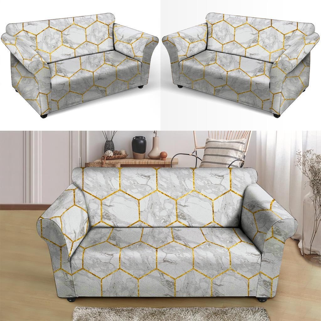 White Gold Tile Marble Loveseat Cover-grizzshop