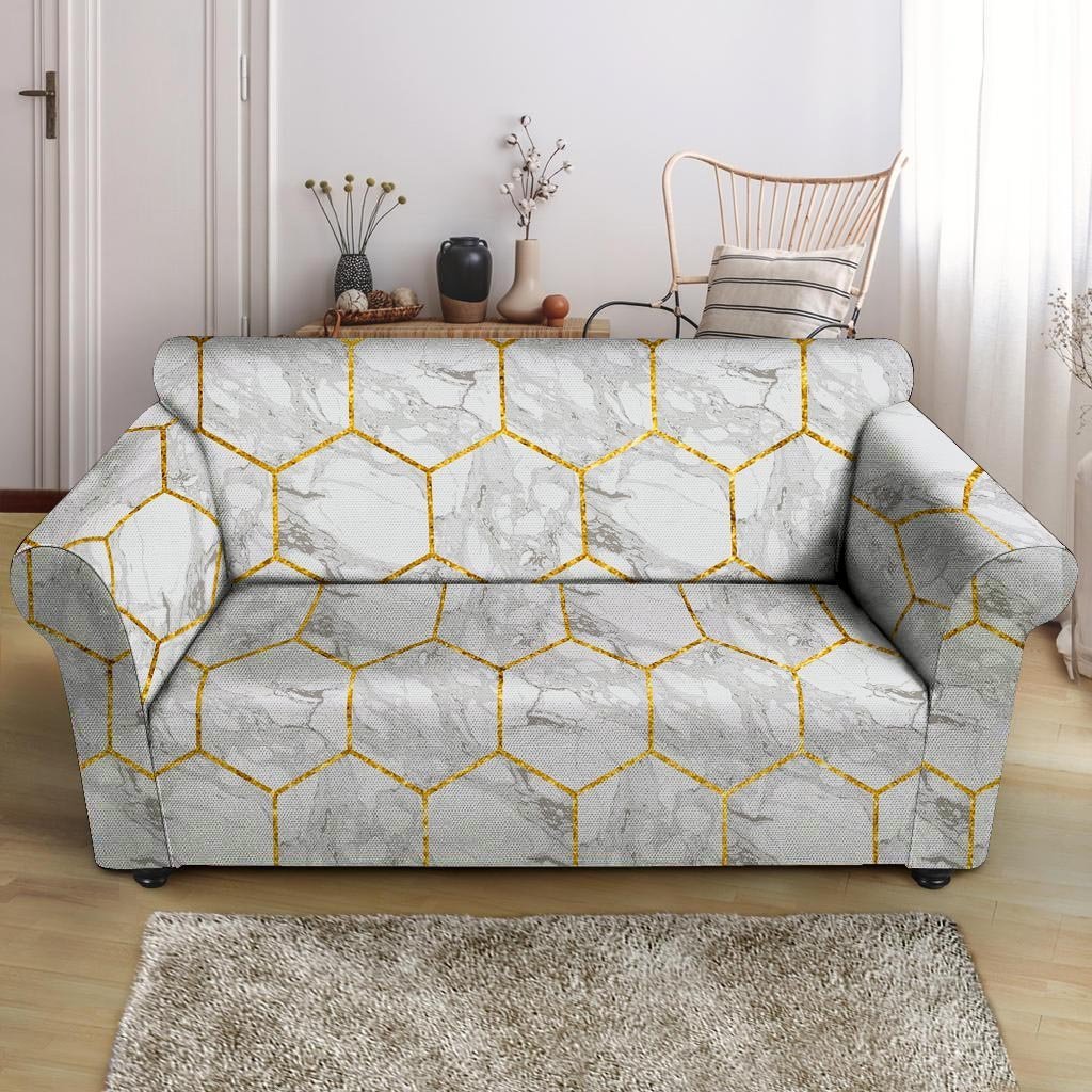 White Gold Tile Marble Loveseat Cover-grizzshop