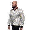 White Gold Tile Marble Men's Bomber Jacket-grizzshop