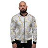 White Gold Tile Marble Men's Bomber Jacket-grizzshop