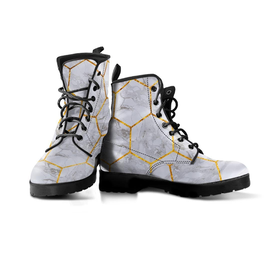 White Gold Tile Marble Men's Boots-grizzshop