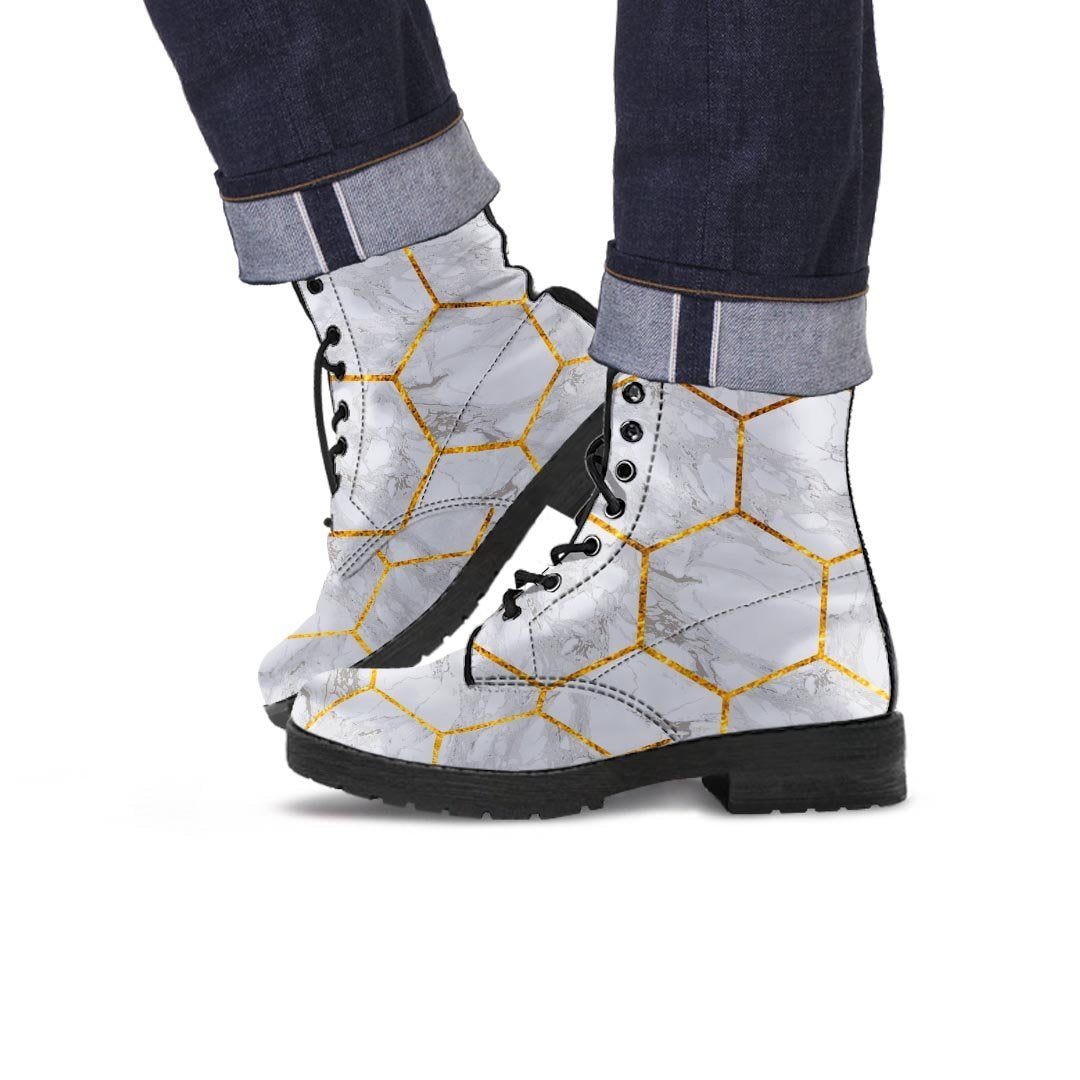 White Gold Tile Marble Men's Boots-grizzshop