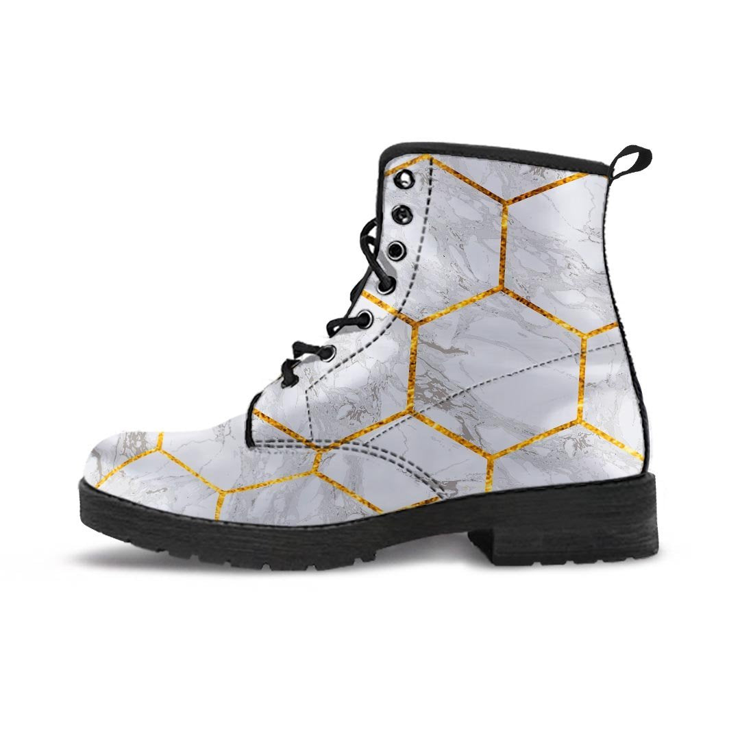 White Gold Tile Marble Men's Boots-grizzshop