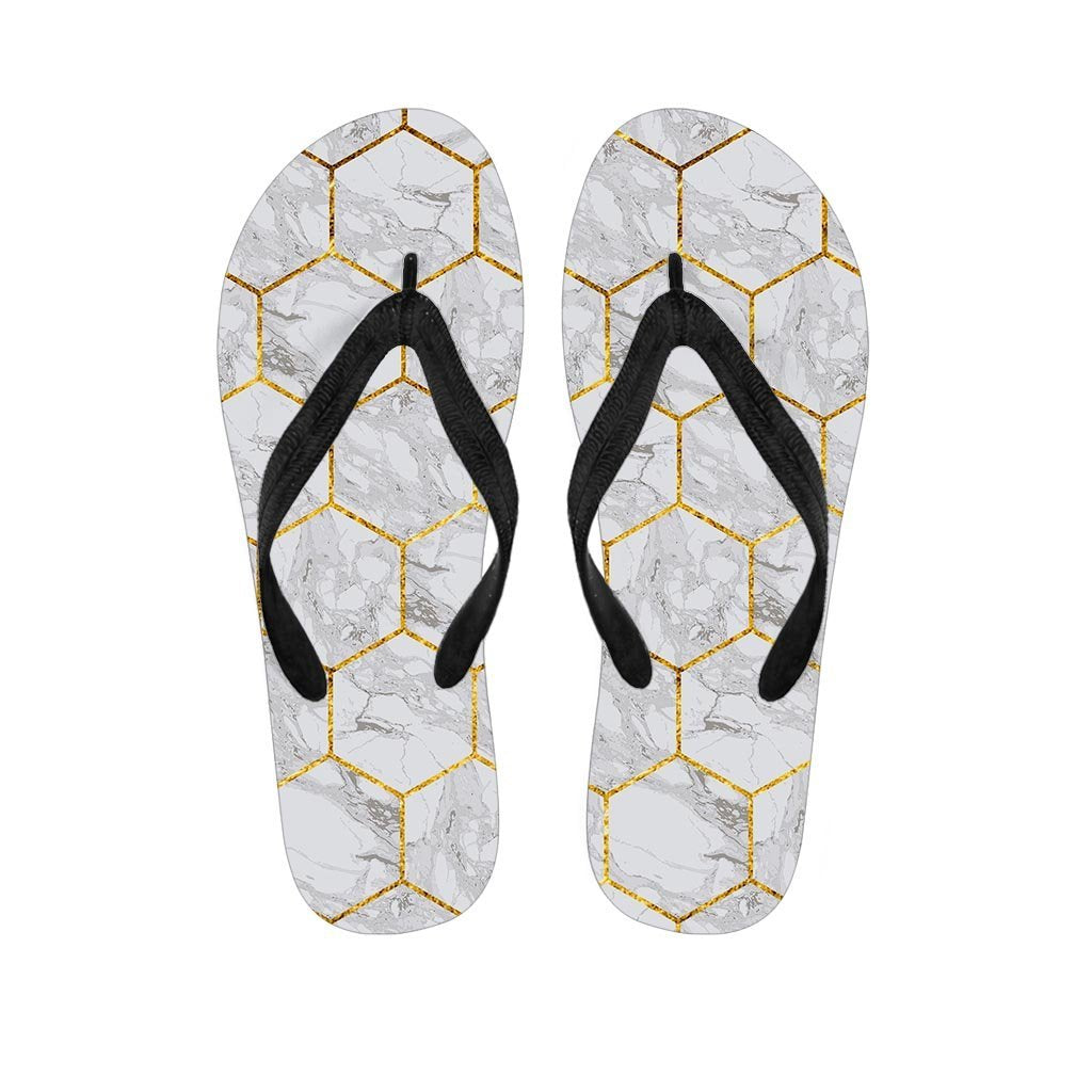 White Gold Tile Marble Men's Flip Flops-grizzshop