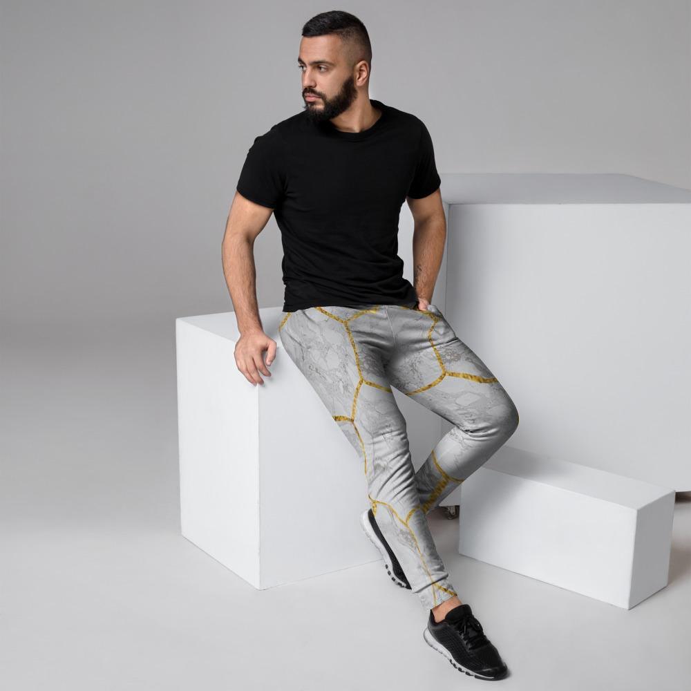 White Gold Tile Marble Men's Joggers-grizzshop