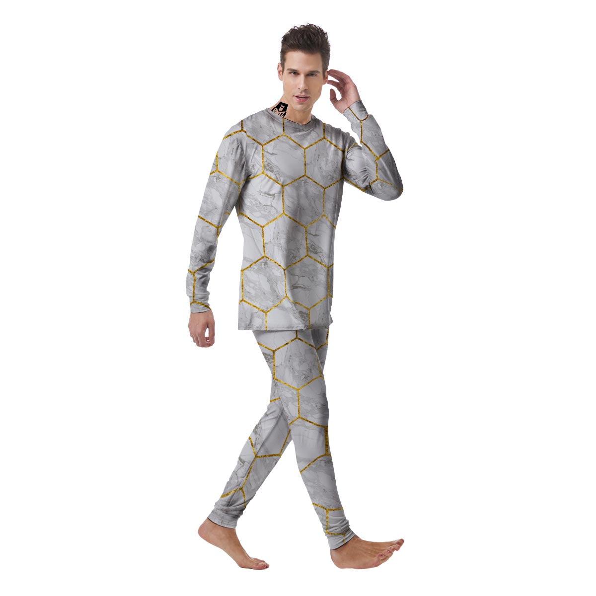 White Gold Tile Marble Men's Pajamas-grizzshop