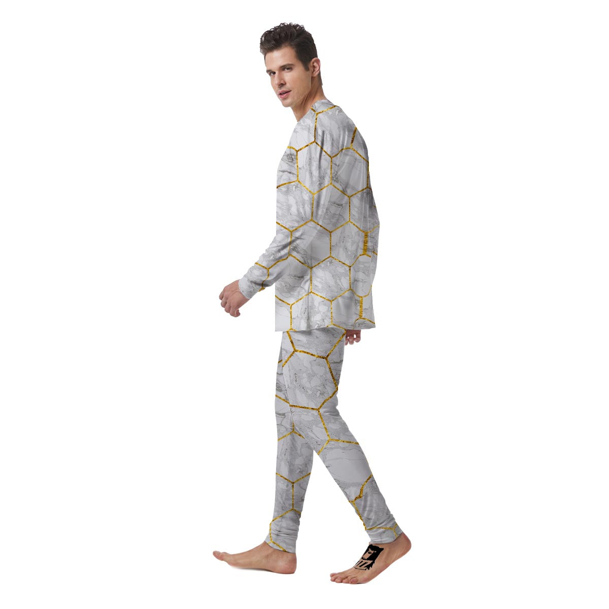 White Gold Tile Marble Men's Pajamas-grizzshop