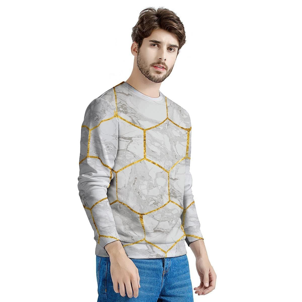 White Gold Tile Marble Men's Sweatshirt-grizzshop