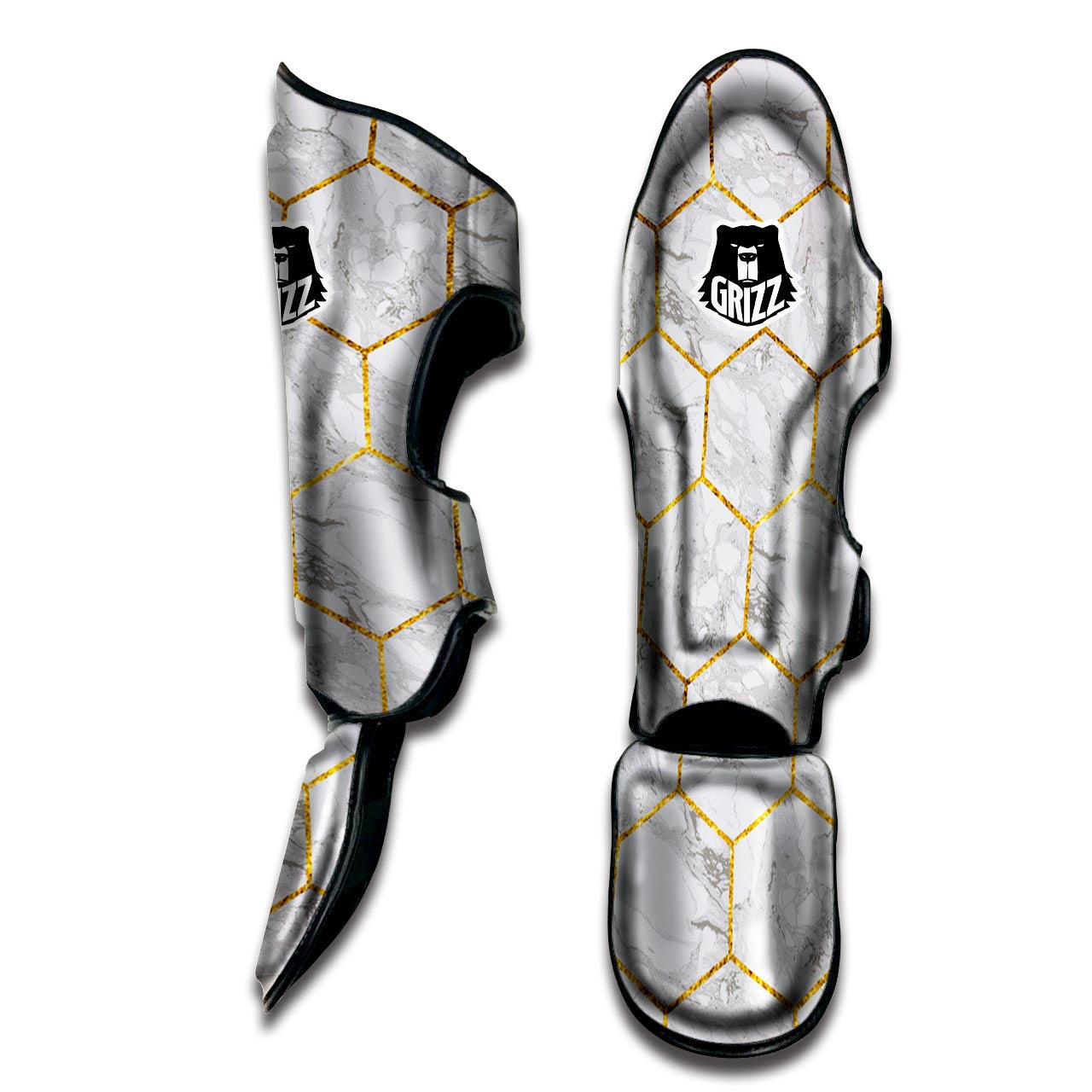 White Gold Tile Marble Muay Thai Shin Guard-grizzshop