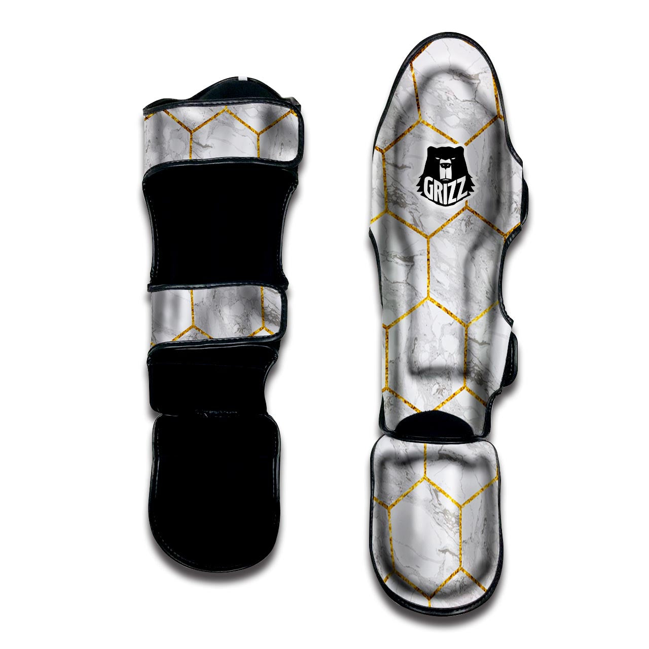 White Gold Tile Marble Muay Thai Shin Guard-grizzshop