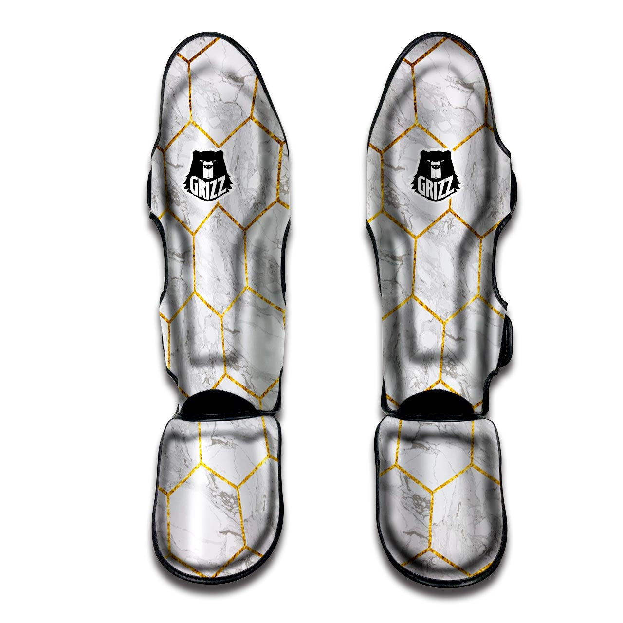 White Gold Tile Marble Muay Thai Shin Guard-grizzshop