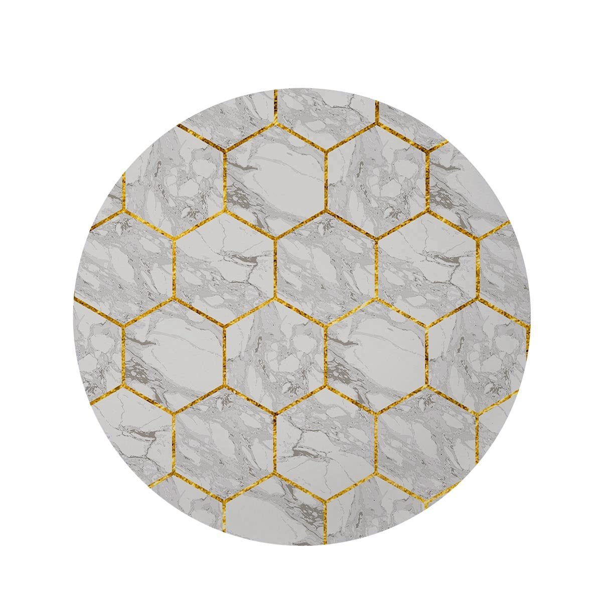 White Gold Tile Marble Round Rug-grizzshop