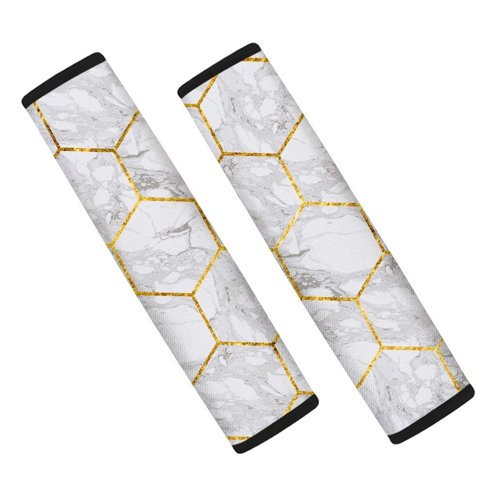 White Gold Tile Marble Seat Belt Cover-grizzshop