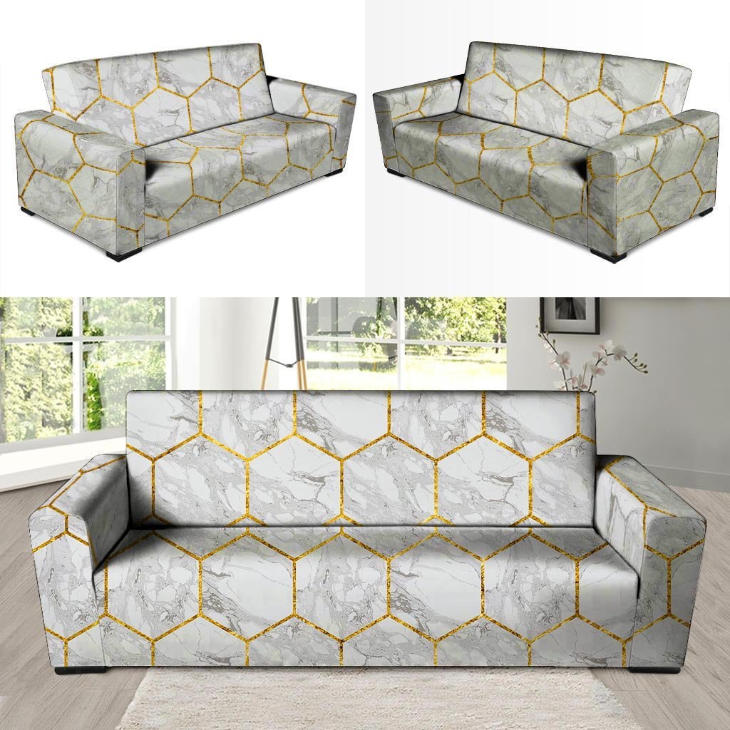 White Gold Tile Marble Sofa Cover-grizzshop