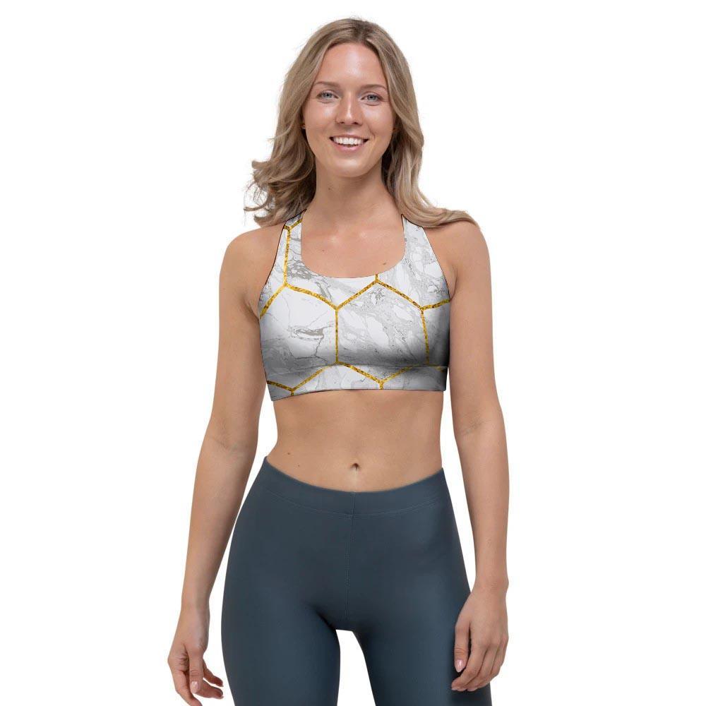 White Gold Tile Marble Sports Bra-grizzshop