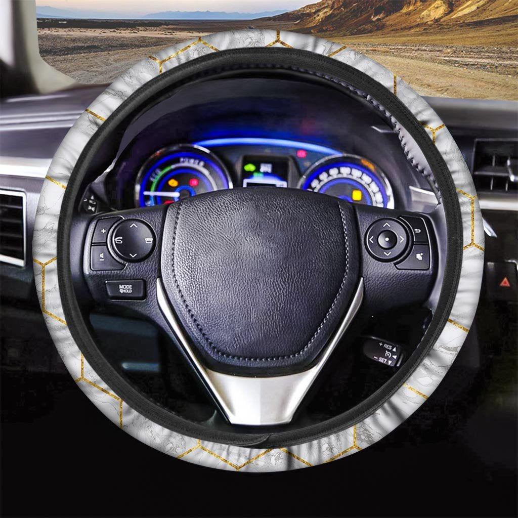 White Gold Tile Marble Steering Wheel Cover-grizzshop