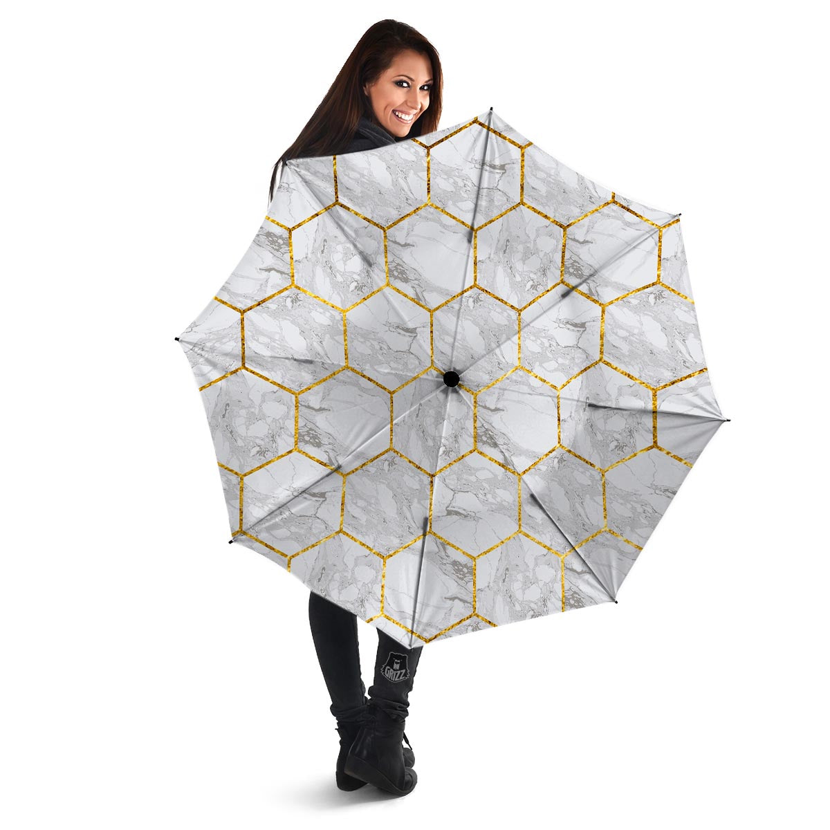 White Gold Tile Marble Umbrella-grizzshop