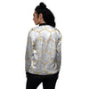 White Gold Tile Marble Women's Bomber Jacket-grizzshop