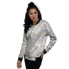 White Gold Tile Marble Women's Bomber Jacket-grizzshop