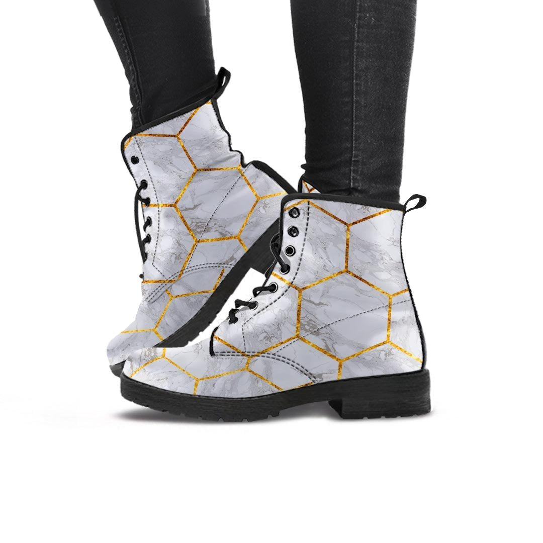 White Gold Tile Marble Women's Boots-grizzshop