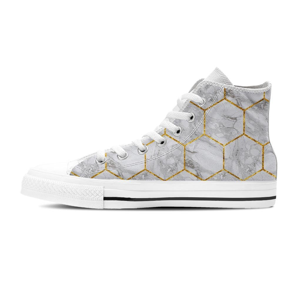 White Gold Tile Marble Women's High Top Shoes-grizzshop